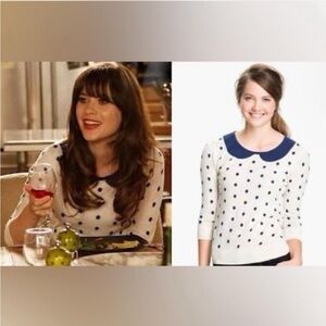 Frenchi Blu and White Polka Dot Peter Pan Collar Sweater ASO Zooey Deschanel